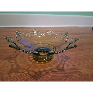 Westmorland Glass GREEN  Reticulated Lace Edge Ring & Petal Fruit Console Bowl